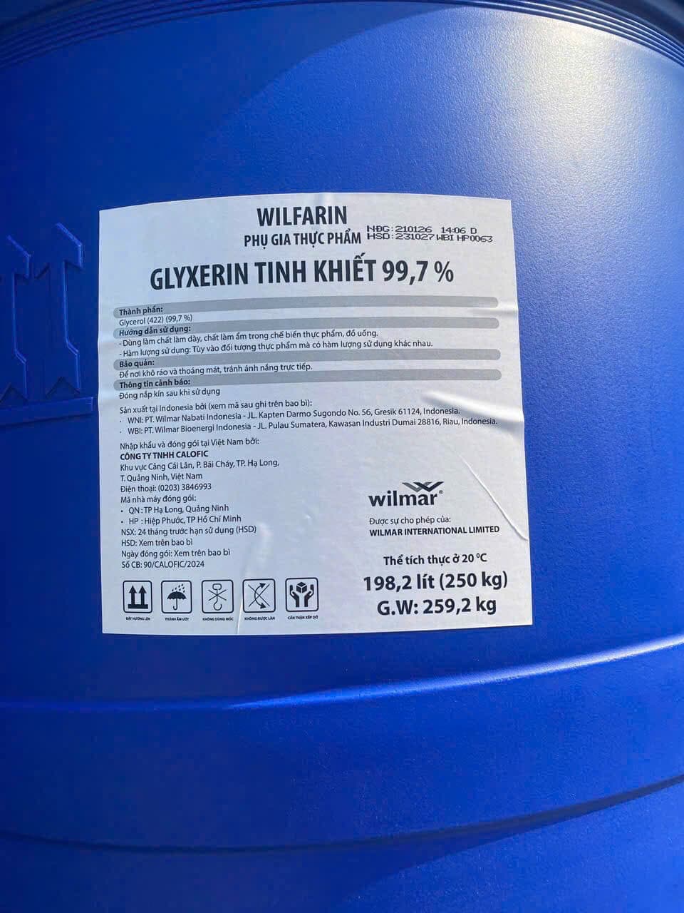 Bao bì Phụ Gia Thực Phẩm Glyxerin Tinh Khiết 99.7%